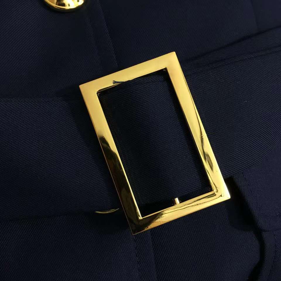 Women Fashion Long Sleeve Suit Original Multi Pocket Gold Button Coat Famous High End Belt Slim Fit Black Clothing