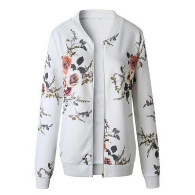 Women Fashion Long Sleeve Jacket Zip Up Vintage Floral Coat O Neck Slim Cardigan For Travel Vacation Leisure Outdoor Activities