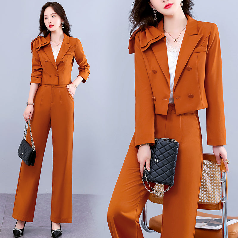 2022 Spring Autumn Women Two Pieces Sets Long Sleeve Coat Tops+Long Pants Trousers Lady 2 Pieces Suits