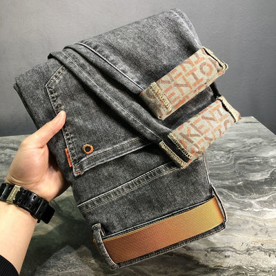 New Spring Summer Harajuku Black Casual Stretch Solid Denim Slim Work Wear Korean Fashion Men&#39;s Classic Jeans  Pants