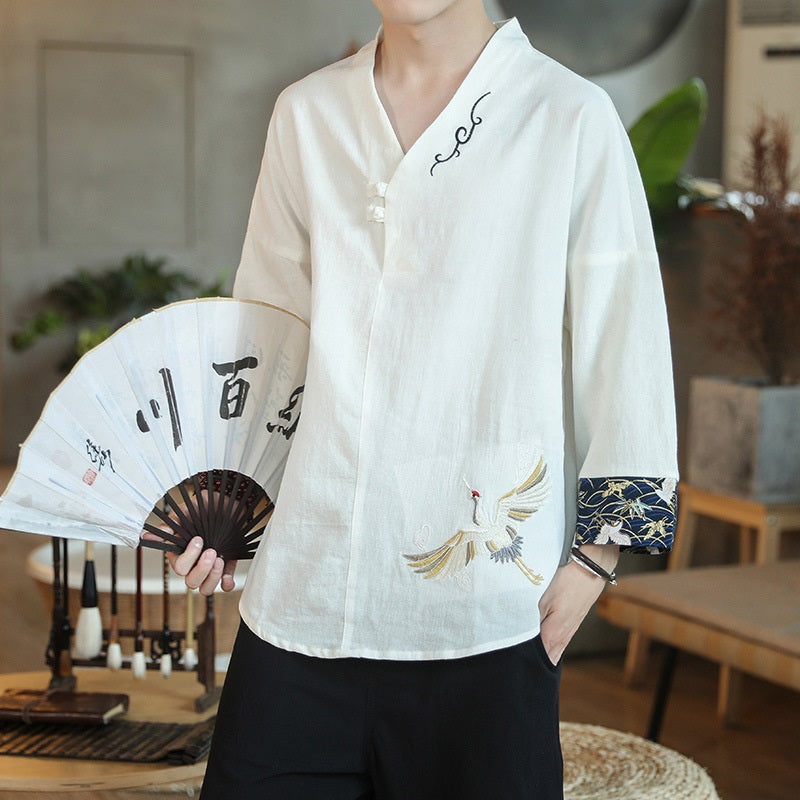 Summer Men Linen Shirt Chinese Style Retro Casual Tops Plus Size  Traditional Asian Clothes Tang Suit Tops for Man