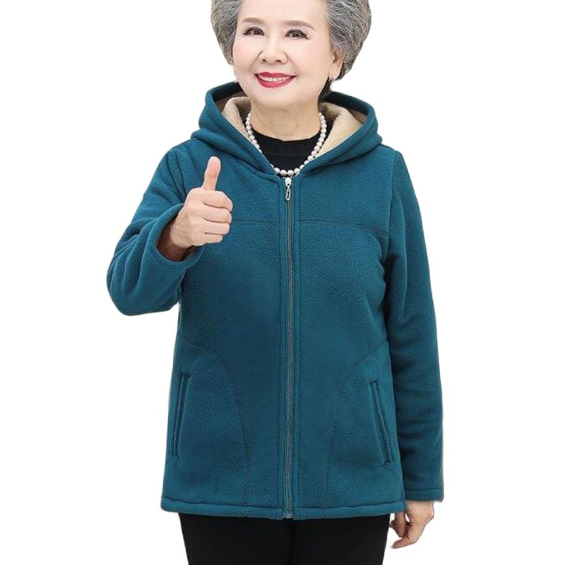 Middle-Aged Elderly Mothers Shake Grain Velvet Hooded Hoodie Coat 2021 New Spring Autumn Short Long Sleeve Slim Ladies Jacket