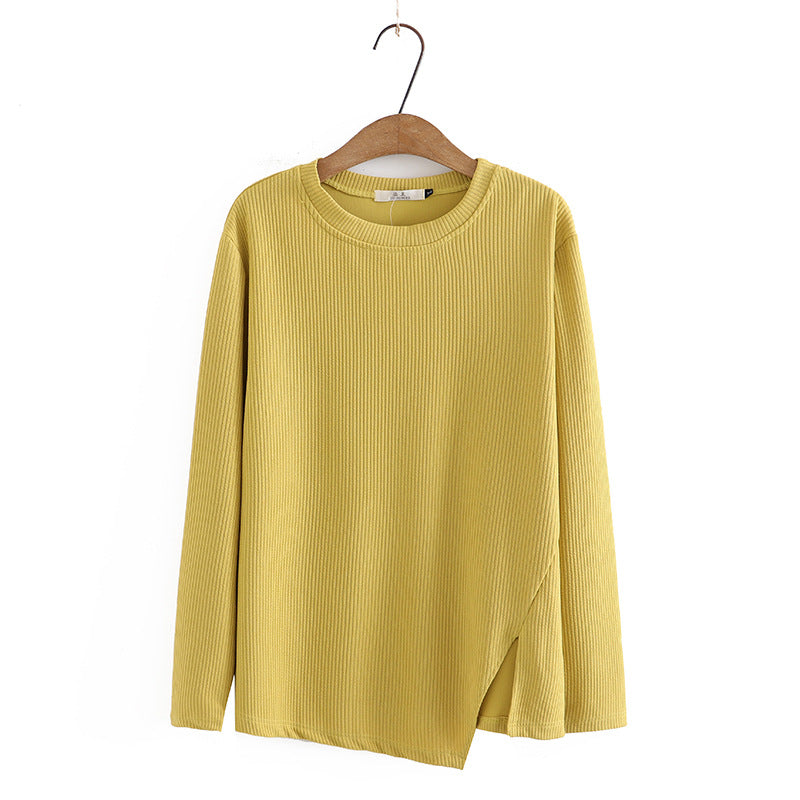 Knitted Women Autumn Tops Long Sleeve T-shirts Casual O Neck Loose Asymmetrical Plus Size Tops 3XL 4XL KKFY6323