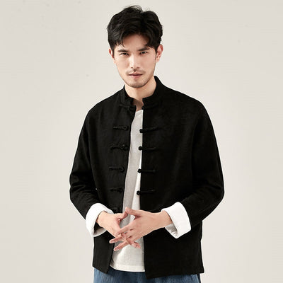 2021 New Chinese Style Mens Tops Tang Suit Cotton Linen Long Sleeve Solid Traditional  China Style Hanfu Shirt 30377