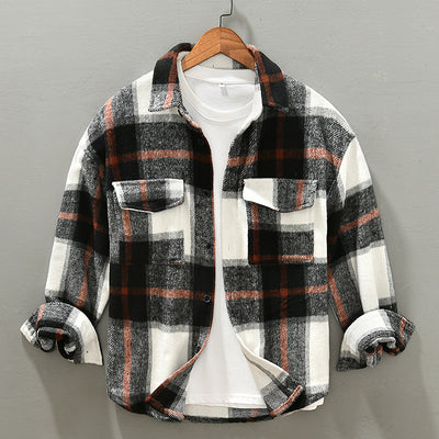 Autumn Winter Men&#39;s Plaid Wool Coat Oversize Lapel Pocket Fashion Top Youth Men Color Contrasted Popular Jacket Men Loose Jacket