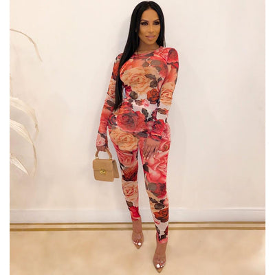 AHVIT New Style Printed Fashion Women Jumpsuits Long Sleeve Round Collar Hot Sale Party Romper YD-Y8140