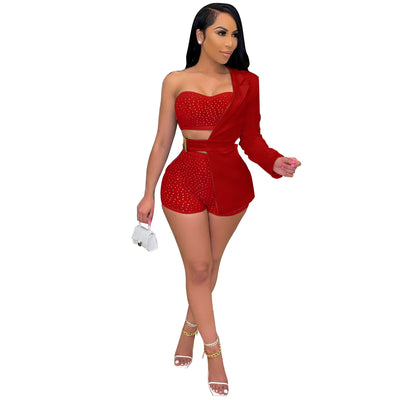 ChocoMIst Two Piece Sequined See-through Three Piece Shorts Set