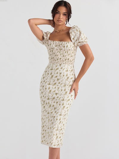 Karlofea Sexy Vacation Outfits Elegant Curvy Formal Long Midi Dress Vintage Floral Print Puff Sleeve Summer Dresses Woman 2022
