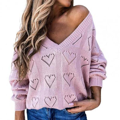 Sexy Stylish Solid Color Hollow Out Autumn Sweater All Match Lady Sweater Loose  for Outdoor