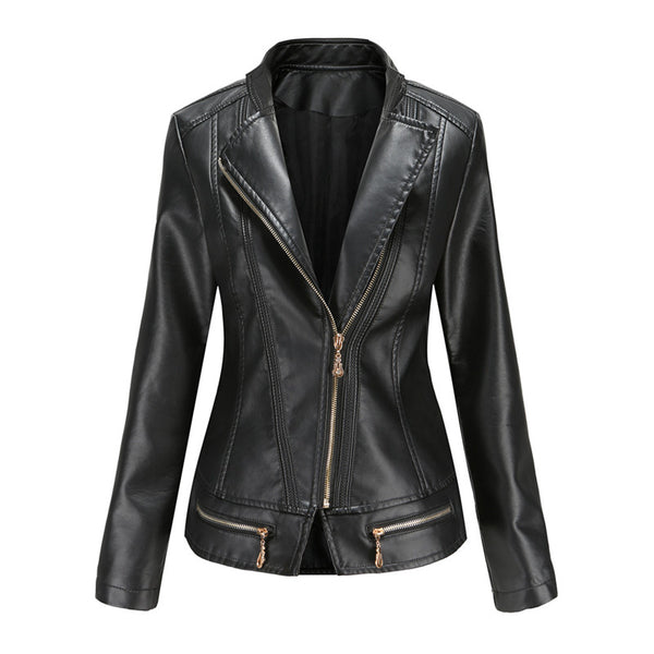 Women&#39;s Pu Leather Jacket Women&#39;s Thin Autumn Jacket Casual Motorcycle Jacket Fashion Street Punk Jacket Clothing Zipper