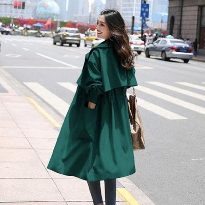 FTLZZ 2021 New Women Spring Long Trench Coat Casual Fashion Streetwear Turn Down Collar Black Outwear Pocket Korean Windbreaker