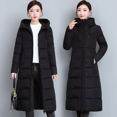 Woman Long Straight Coat Female Hooded Wadded Casual Parkas Ladies Pockets Stylish Outerwear Cotton Padded Jacket Parkas G91