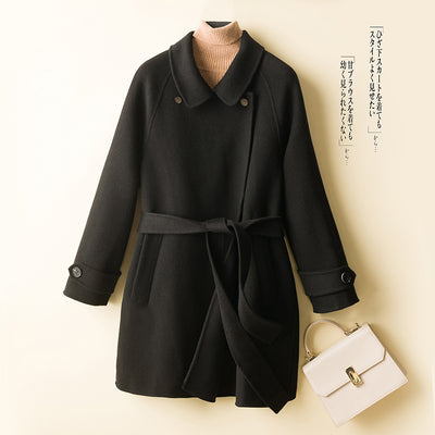 Double-sided cashmere coat women&#39;s mid-length 2022 winter new style small temperament waist woolen coat