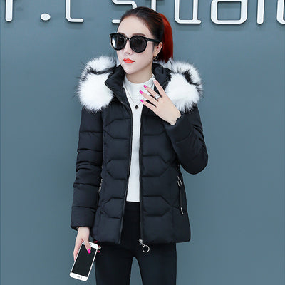 Lugentolo Winter Jacket Women Korean Fashion Slim Fit Big Fur Collar Pockets Zipper Streetwear Woman Parkas