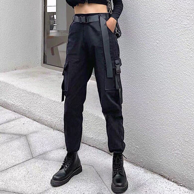 Women's High Waist Cargo Pants Women Black Goth Baggy Grunge Punk Techwear Pocket Casual Loose Combat Twill Pants Girls