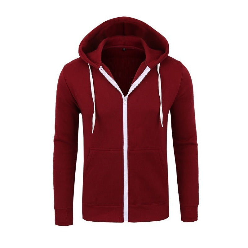 2022 Autumn and Winter European and American New Solid Color Zipper Hooded Cardigan Sweater Men&#39;s Loose Casual Jacket Trend