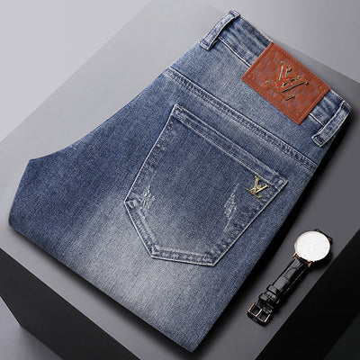 Autumn Winter Top Brand Men's Jeans Trousers Cotton Straight Elastic Business Pants Classic Style Jeans Denim Male Trousers