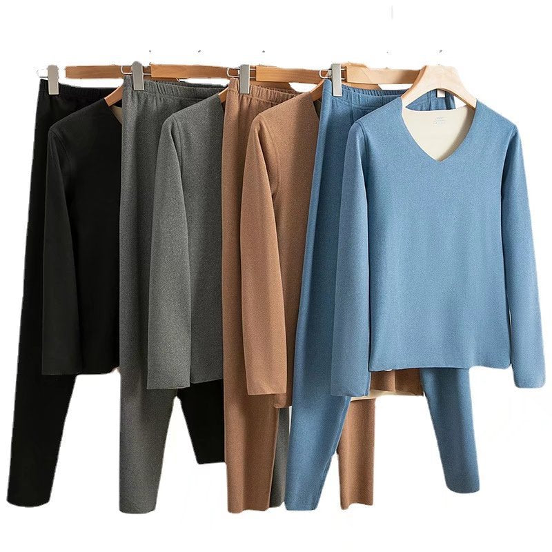Men&#39;s New Velvet thermal underwear set Long Johns No trace long pajamas set solid color pullover