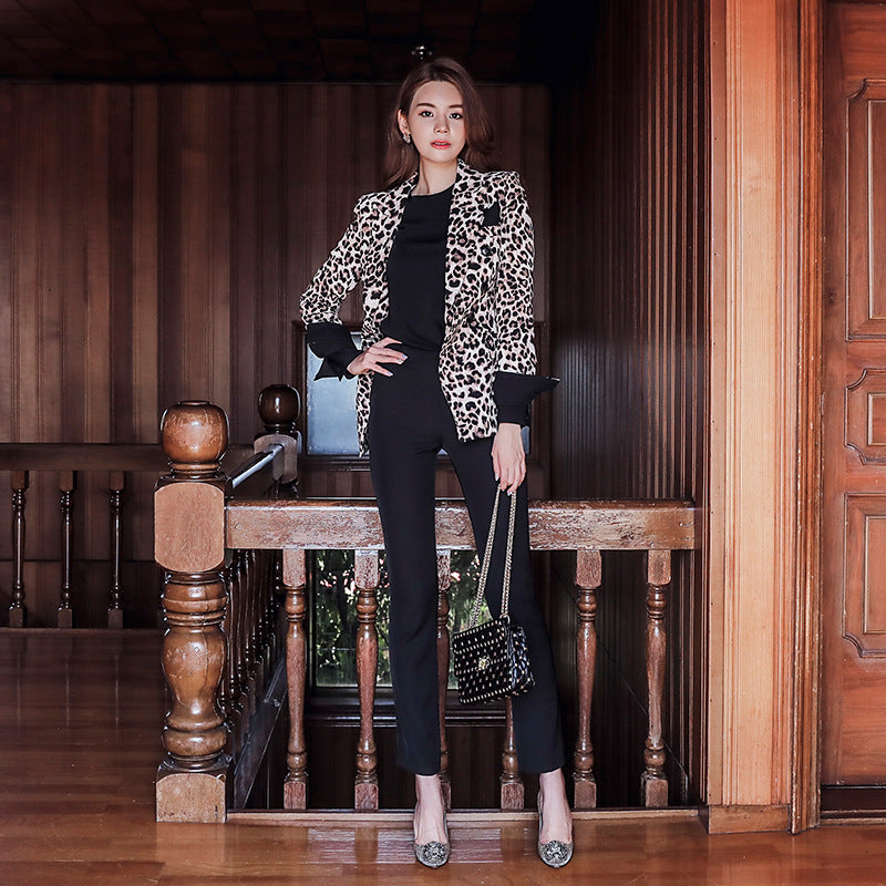 Autumn Winter Women Fashion Coats 2022 Leopard Full Sleeve Jacket Notched Suit Vintage Work Coat Office Party Blazer Coats