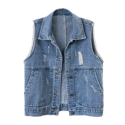 2021 Spring Autumn Denim Vest coat Women Single-Breasted Vintage Jeans Waistcoat Casual Sleeveless Jacket Ladies Loose Tops G940