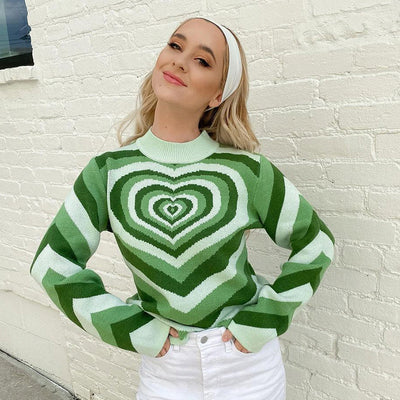 Knitted Sweater Women Long Sleeve Jumper Sweaters Heart Aesthetics Girls Sweet Pullover Casual Fashion Streetwear Female Clothes
