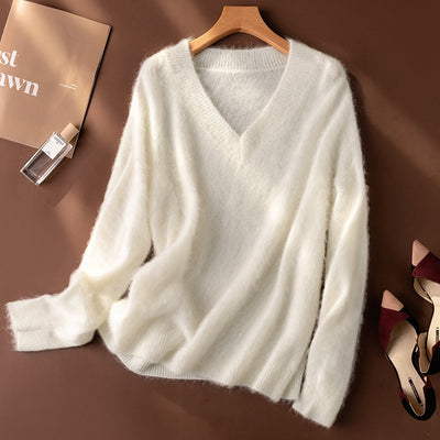 mohair wool sweater v neck women green top fuzzy clothes autumn fashion casual baggy woman sweaters ladies pullover cute jumpers