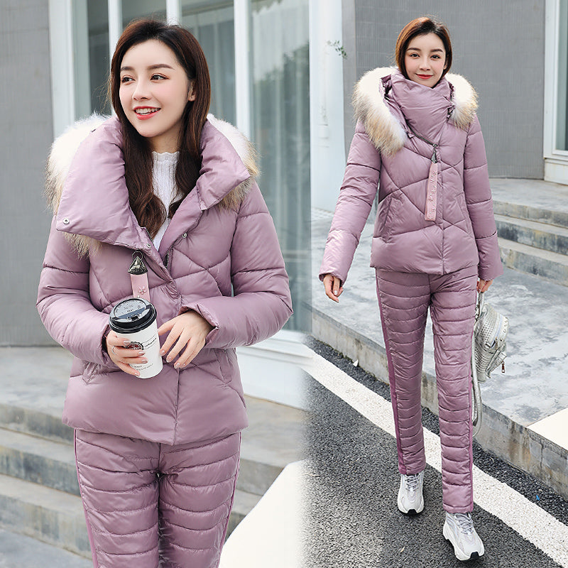 Women 202 Winter Fashion Two Piece Outfits Female Long Sleeve Hooded Coat And Cotton Pants New Ladies Thick Casual Suit Set A103