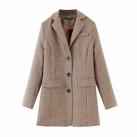 Plaid Blazer Jacket Women Spring Autumn Long Sleeve Casual Slim Blazers Khaki Woman Coats 2021 Fall Elegant Office Suit Coat