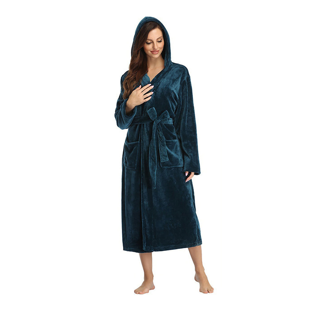 Women and Men Flannel Bathrobes Winter Warm Long Coral Fleece Bathrobe Kimono Cozy Sleepwear Dressing Gown Pajamas