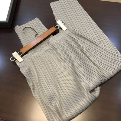 Unireal 2022 Summer Autumn Women Wide Leg Pant High Waist Elastic Loose Palazzo Trousers Casual Cropped Pleated Pant