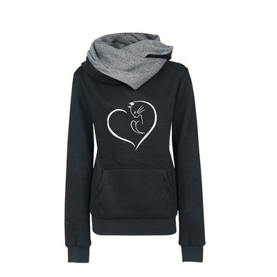 Spring Autumn Women&#39;s Hoodies Fleece Warm Two-color Cap Cat Printing Casual Fashion Trend Long Sleeve Female Pullover Sweatshirt