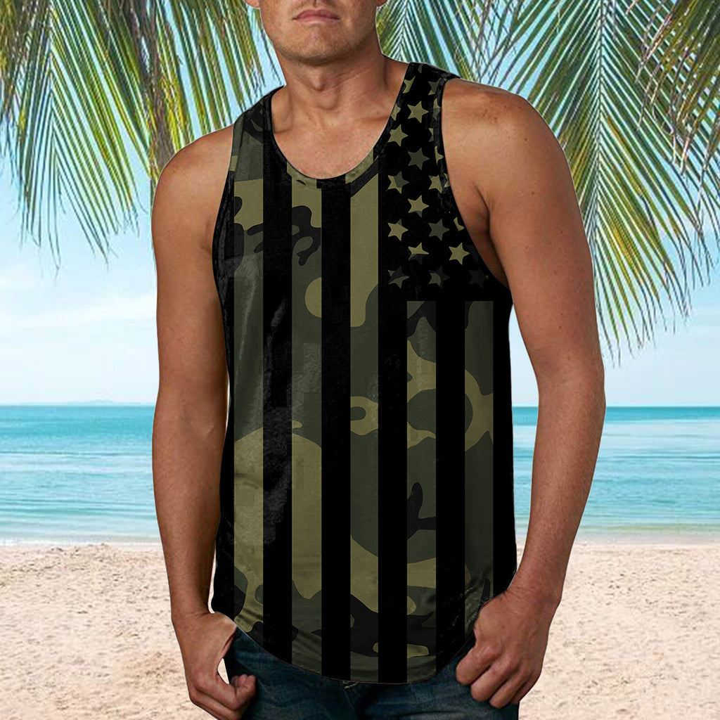 Big &amp; Tall T Shirts for Men Sleeveless Blouse Beach Tank Neck Casual Spring Men Printed O Flag Summer Tops Men&#39;s Tank Tops