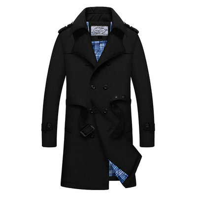 Men Windbreaker Jacket Vintage Black Cottom Male Business Single Breasted Retro Classic Long Coat Men Trench Outwear Coat Autumn