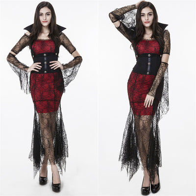 Women Luxury Vampire Costumes Queen Sexy  Masquerade Cosplay Costumes  Web Mesh Dresses Sexy Halloween Costume