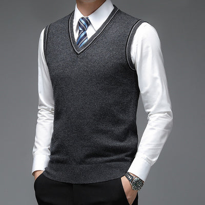 New Autumn Winter Fashion Solid Pullover Sweater V Neck Knit Wool Vest Men Plain Sleeveless Casual Men Clothing Top