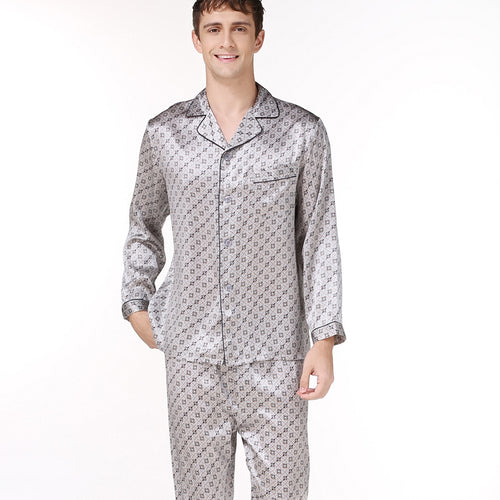 16 momme  real silk pajamas sets men Sleepwear Long sleeve male pyjama men fashion elegant pajamas T9003