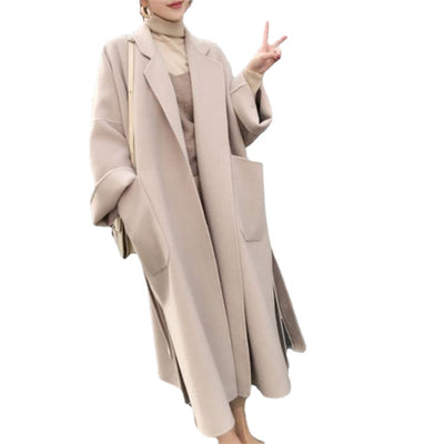 Women's Autumn and Winter New Fashion Loose College Style Mid-length Cashmere Woolen Coat Coat Ladies Warm Mid-length Jacket