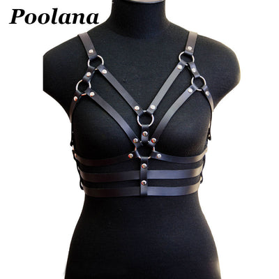 Handmade Women Leather Belt Punk Gothic Harness Top Suspender Real Leather Belt Straps Outfit Cosplay