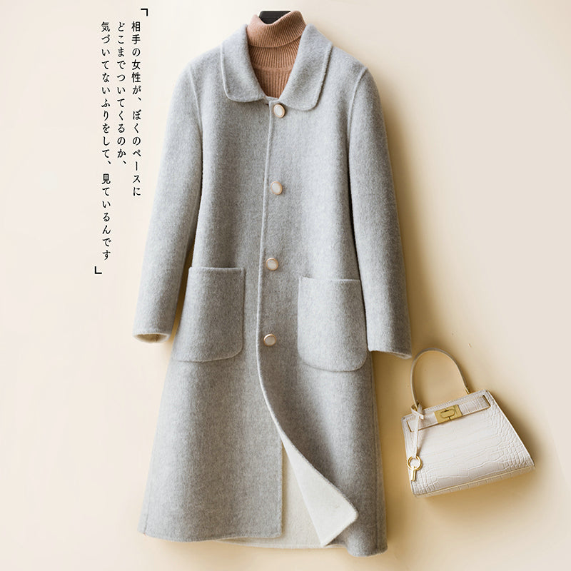 Autumn and winter new double-sided cashmere coat women&#39;s doll collar age-reducing woolen coat medium and long section is thin