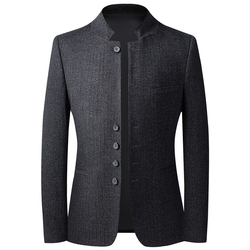 HOO 2022 Men&#39;s Autumn New Stand Collar Casual blazer Youth Woolen Slim Stretch blazer