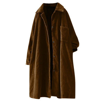 Women Vintage Pockets Corduroy trench Solid Button Sleeve Loose pocket Casual solid Coat Plus Size 5XL clothes black