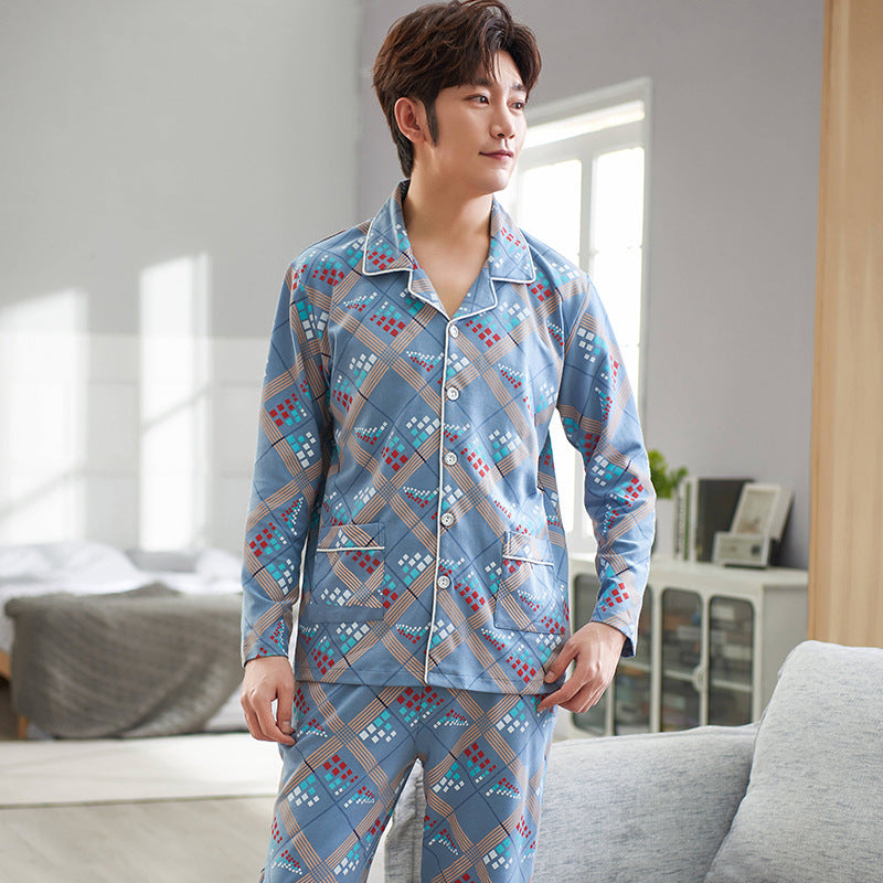 Men Pajamas Set Summer Long Sleeve Autumn Homewear Cotton Men Sleepwear Suit Casual Dormir Top Pyjamas Male Sleep Tops