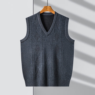 Autumn Middle-Aged Men&#39;s Vest Casual V-neck Sweater Vest Dad Wear Thin Vest Man
