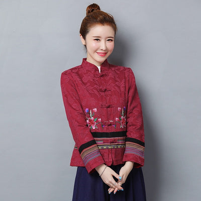 Chinese Style Clothing Women Hanfu 2021 Spring Autumn Retro Vintage Shirt Embroidey Ethnic Blouse Ladies Chinese Tops 11422