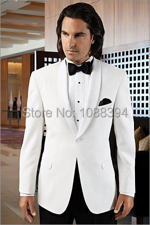 2017 New Style White Tuxedos For Men Handsome One Button Tailor Made Men Weddong Suit Jacket+pant+bow