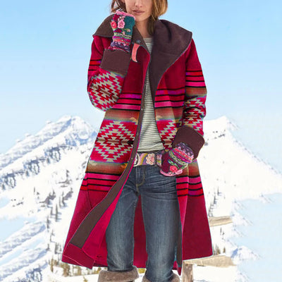 Autumn and Winter 2021 New Women's Clothing F Windbreaker Medium Length Printed Top Long Sleeve Longfeng Warm Woollen Jacket