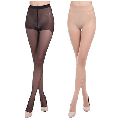 2 Pairs 1 Black+1 Flesh Ultra Thin Silk Stockings, Core Wrapped Silk Pantyhose, T-level Bikini Sexy Pantyhose, Ultra-thin Sexy
