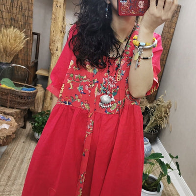 Women Summer Dress 2021 Plus Size Cotton Linen Vintage Robe Sundress Oversized Patchwork Chinese Style Women Dresses 11968
