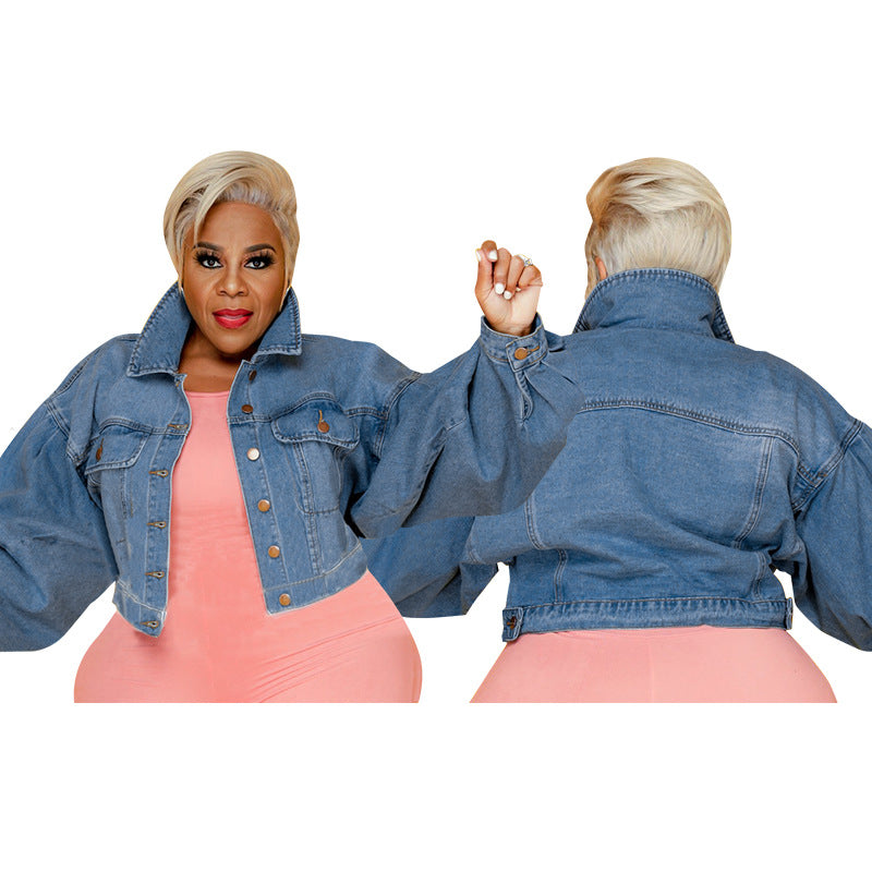 Plus Size Jean Jacket 2022 Autumn Solid Denim Short Coat Winter Lady Fashion Sexy Club Outfits Female Casual Wholesale Clothes