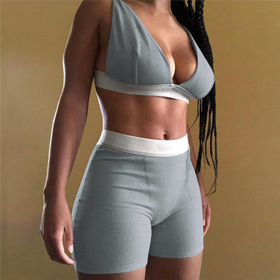RUUHEE Women Yoga Set Ins Workout Sport Pants Bra Gym Clothing Short Crop Top Solid High Waist Running Leggings Sports Set